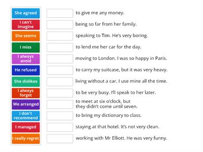 Verbs followed by to + infinitive / verb + -ing