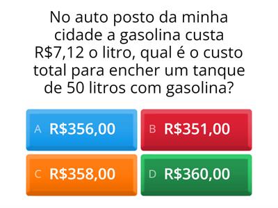 Questões de Matemática aplicadas a preços em auto posto