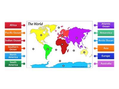 Label the world Map with Oceans and Continents