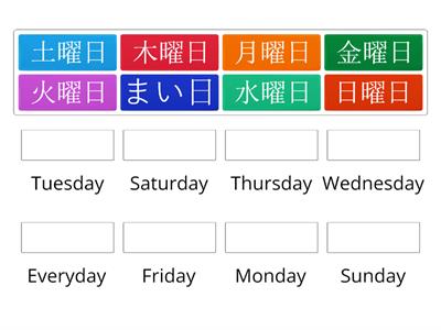 Days of the week in Kanji