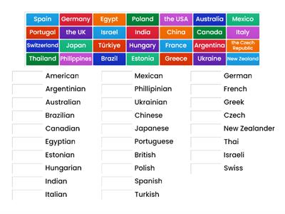 Match Countries&Nationalities