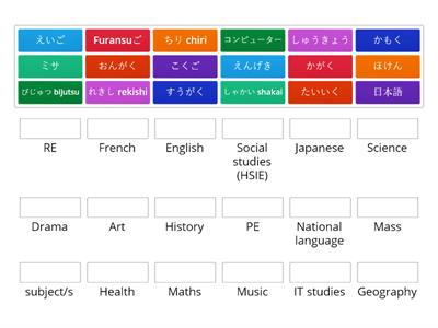  School Subjects in Japanese Y8