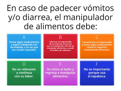 Cuestionario Higiene y Manipulación de Alimentos