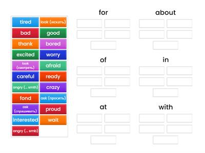 Verbs, adjectives + prepositions