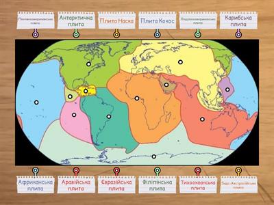 Літосферні плити на карті світу