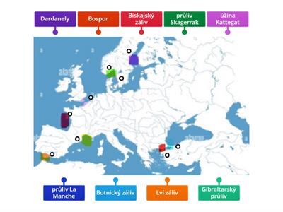 Zálivy a průlivy Evropa slepá mapa Evropa gymnázium 3. ročník