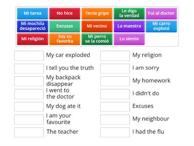 Vocabulario de video 'Las excusas'