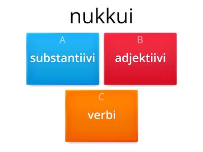 sanaluokat (substantiivi, adjektiivi, verbi)