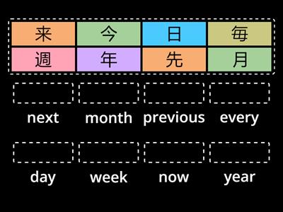 Time-word Kanji 週月年今先来毎