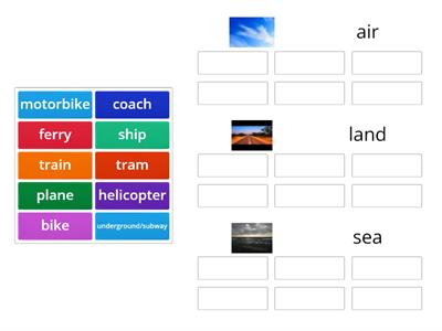 Means of transport- air, sea, land
