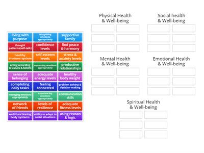 Group Sort - Dimensions of Health & Well-being
