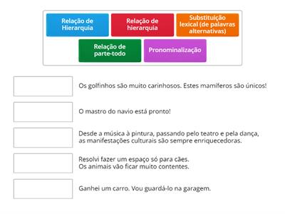 Ligas os elementos das colunas de acordo com as noções de coesão. 