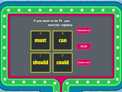 Complete the sentence with the corresponding modal verb.