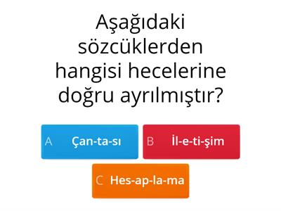 2.SINIF Türkçe 1.dönem hecelerine ayırma/Tülay KARTAL