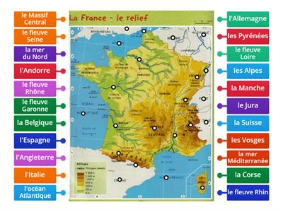 Carte de la Géographie de la France: les eaux, les fleuves, les montagnes, et les voisins