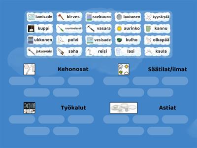 HLS-Fondo Luokittelu: kehonosat, ilmat, työkalut, astiat