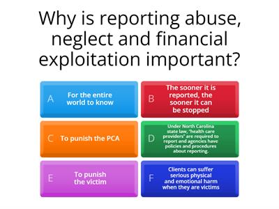 Reporting Abuse, Neglect, or Financial Exploitation Quiz