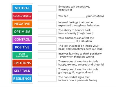 Year 7 - Term 2 - Emotions - Match Up