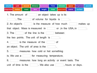 Unit 3.1 - Quantities and Measuring (missing words)