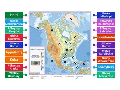 Mapa fizyczna Ameryki Północnej - podstawowa