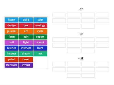 Suffixes -er, -or, -ist