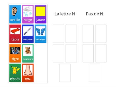 Letter N in word (with pictures) - French 