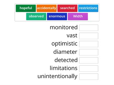 Match each word to its synonym. 3/1 science section bayan sulayman