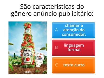  QUIZ GÊNERO ANÚNCIO PUBLICITÁRIO