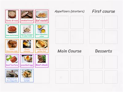 Sort the food in the correct group (from restaurant menu)