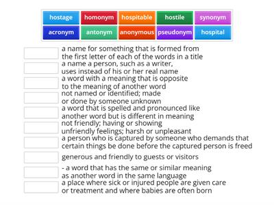 Unit 8 Vocabulary (hosp, onym, host)