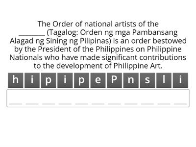  ANAGRAM GAME on Overview and Definition of National Artist