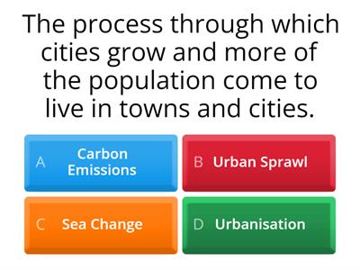 Y8 Humanities - Urbanisation Glossary - Quiz