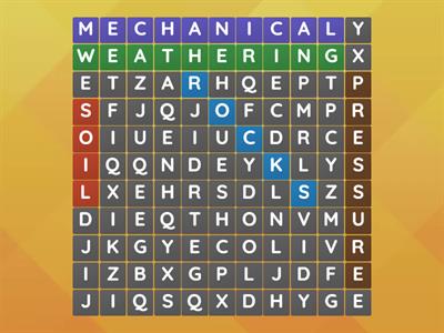 ACTIVITY 1: Analyze the puzzle below. Find five (5) words related to mechanical weathering inside the box.