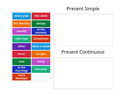 Sorting Game: Present Simple and Continuous - time expressions