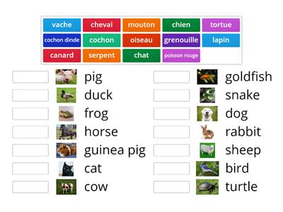 word match Les animaux de la ferme grade 4