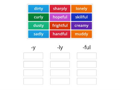 Suffixes -y, -ly, -ful
