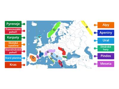 Evropská pohoří a hory - gymnázium 3. ročník slepá mapa zeměpis