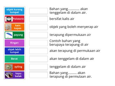 Sifat bahan menyerap air, kalis air, terapung tenggelam by Cg Rinie