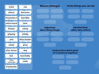 Sorting Word Classes (noun, verb, adjective, adverb)