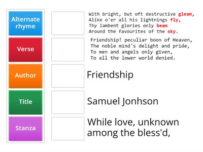 Parts of the Poem: Friendship, by Samuel Johnson