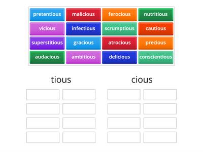 LIfTT Sorting task <tious> <cious>