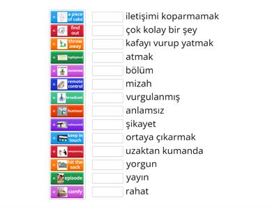 İngilizce kelimeleri anlamlarıyla eşleştirme oyunu. (Matching English words with their meanings).