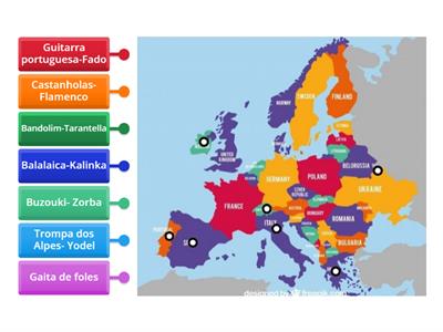 Europa - coloca cada género/instrumento musical no País correspondente: