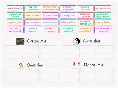 Синоніми, антоніми, омоніми, пароніми