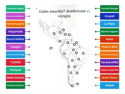 Latin-Amerika domborzata és vízrajza vaktérkép