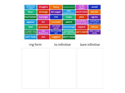 -ing form / to-infinitive / bare infinitive
