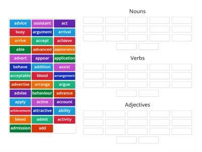 Nouns/Verbs/Adjectives (Word Building)