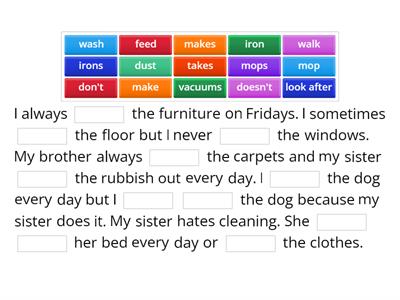 BRAINY 5: Household Chores 1: unit 4: gap filling 