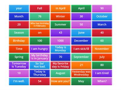 Flip tiles: Zahlen, Tage, Monate, und Jahreszeiten