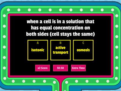 Cell membrane/transport vocabulary
